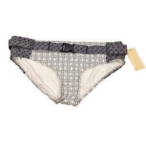 NWT Michael Kors Women's Belted Mid Geometric Bikini Bottom M  White